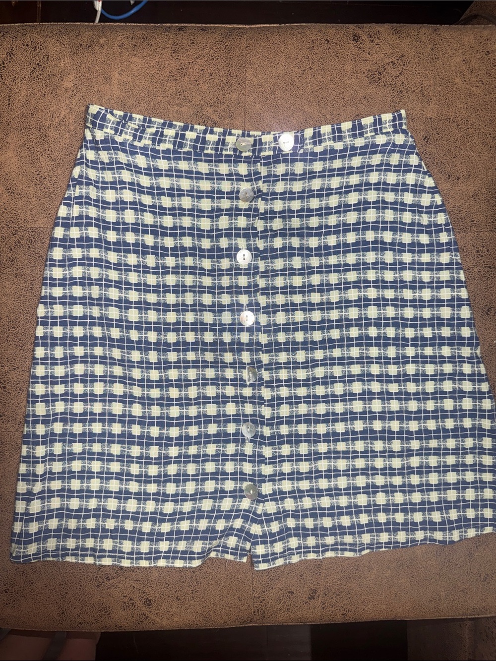 American Eagle Outfitters Blue and Cream Plaid Button-Front Mini Skirt